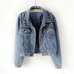 Men's Jackets Women's Jeans Jacket Beading Female Kpop Clothes Streetwear Elegant Casual Denim Coat Vintage Washed Bling High Street