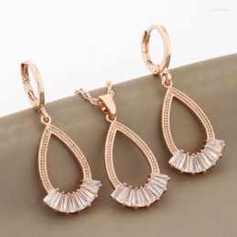 Necklace Earrings Set Elegant Luxury Women's Sets Quality Jewellery 585 Rose Gold Colour Natural Cubic Zirconia Wedding Gifts