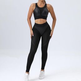 Active Sets European And American Tight Yoga Set With Mesh Sexy Sports Bra Hip Lifting Pants Fitness Two Piece