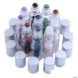 Packing Bottles Wholesale Natural Gemstone Essential Oil Roller Ball Clear Pers Oils Liquids Roll On Bottle With Crystal Chips Drop Dhgvr