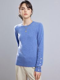 Women's Sweaters Women Fine Wool O-Neck Knitted Cuff Buttons Deco 2023 Fall Winter Casual Pullover Soft Tops Female Relaxed Jumper