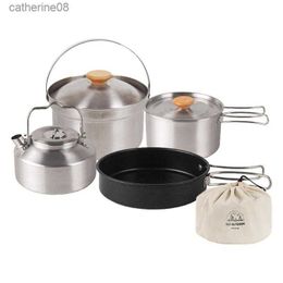 Camp Cookware Set 4pcs Camping Pots And Pans Hiking Pots And Pans Backpacking Cook Set Nonstick Frying Pan Stainless Steel