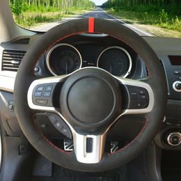 Black Suede Hand-stitched Car Steering Wheel Cover For Mitsubishi Lancer 10 EVO Evolution Outlander 2010191a