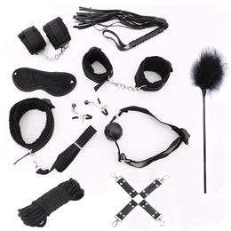 Porno Sex Handcuffs Nipple Clamps Whip Gag Bdsm Sex Collar Mask Bondage Set Sexy Lingerie Handcuffs For Sex For Adult Woman323z