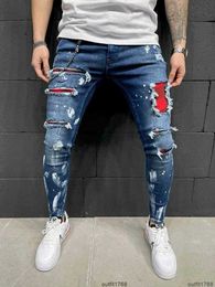 Slim-fit Male Jeans Men Ripped Painted Fashion Patch Beggar Pants Mens Pencil Hip Hop Drop