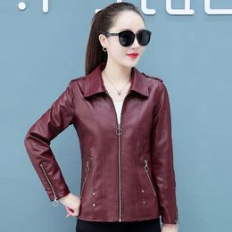 Women's Leather Spring Coat 2023 Motorcycle Women Jacket Short Slim Autumn Jackets Female Clothing Black OAIRED