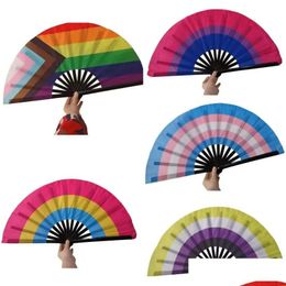 Other Festive Party Supplies Rainbow Folding Fans Lgbt Colorf Hand-Held Fan For Women Men Pride Decoration Music Festival Events Dan Dhjk8