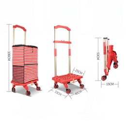 Albums Foldable 50l Shopping Cart, Portable Utility Lightweight Grocery Trolley with 4 Rotate Wheels & Telescoping Handle