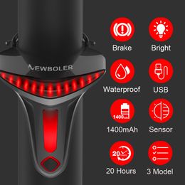 Bike Lights BOLER Sensoring Brake Bicycle Tail Light Auto Star Stop USB LED Cycling Taillight Flashlight For Accessories 230726