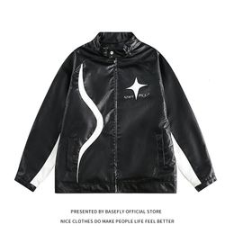 Womens Jackets Spring Autumn Simple Solid Print PU Leather Motorcycle Jacket Unisex Women Baseball Bomber Coat Varsity Men Vintage 230726