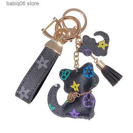 Keychains Lanyards Cat Diamond Design Car Favour Flower Bag Pendant Charm Jewellery Keyring Holder for Men Gift Fashion PU Animal Key Chain T230727