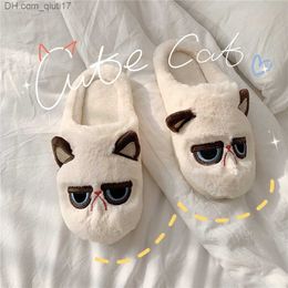 Slippers Cute cat slider suitable for girls' fashion Kaii fluffy fuzzy winter warm slider Women's cartoon animal house slider Z230727