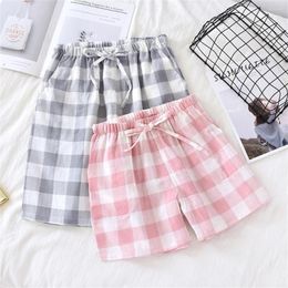 Women's Sleepwear Cotton Plaid Pyjama Pants For Women Men Loose Beach Shorts Plus Size Japan Style Home Summer Casual Comfort Sleep Bottoms