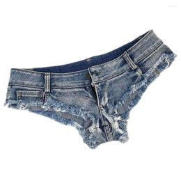 Women's Shorts Summer Low Waist Hole Mini Denim Jeans Sexy Dj Dance Clubwear Blue