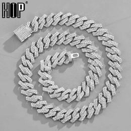 15mm Rhombus Prong Cuban Link Chain 2row Iced Out Rhinestones Rapper Necklaces Bracelet for Men Women Choker Jewellery