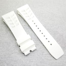 25mm White Watch Band 20mm Folding Clasp Rubber Strap For RM011 RM 50-03 RM50-01320F