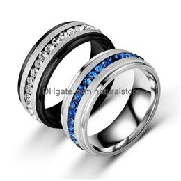 Cluster Rings Stainless Steel Diamond Ring Band Finger White Blue Single Row Crystal Engagement Wed Women Men Fashion Jewellery Will And Dhh9Y