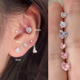 Stud Earrings S925 Silver Needle Shining Zircon Mini Heart-shaped For Women Girls Simple Delicate Heart Geometric Set