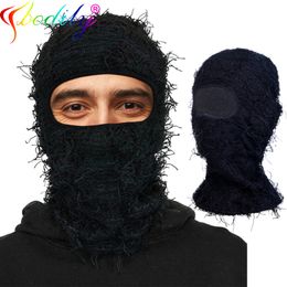 Cycling Caps Masks Balaclava Distressed Knitted Full Face Ski Mask Shiesty Mask Camouflage Balaclava Knit Fuzzy Balaclava Ski Balaclava 230727