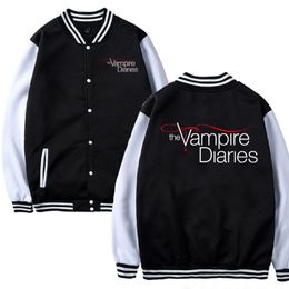 Mens Jackets Cute The VVampire Diaries Print Baseball Jacket Women Casual Loose Autumn Winter Sweatshirt Female Tops 230726