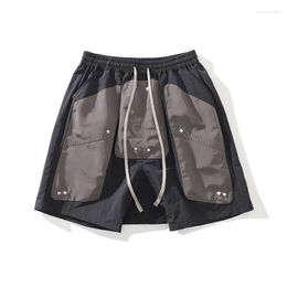 Men's Shorts Color Match Retro Drawstring Mens Casual Summer Pockets High Street Loose Oversized Five Point Pants Hip Hop Couple Short