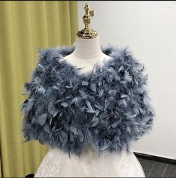 Scarves White Real Ostrich Feathers Fur Cape Women Wedding Boleros Dress Shawl Stole Bridal Wraps