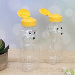 12pcs 240ml Plastic Squeeze Condiment Bottles Bear Shape Honey Sauce Mustard Jam Dispenser 210626235w