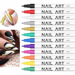 Nail Gel Pen 12 Colours Nails Point Dotting Paint Pens Waterproof Ink DIY Drawing Brush Set Works On Rock Glass Metal Ceramic 230726