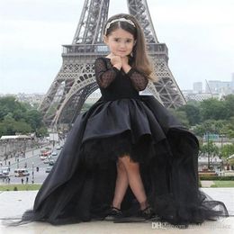 Black Pageant Dresses For Little Girls Long Sleeve Hi Low Flower Girl Dresses Kids Prom Birthday Dresses251651562065