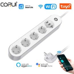 Smart Power Plugs CORUI Tuya WiFi Smart Socket EU Power Strip Multi Plug With 4 Plug 3 USB Port Compatible With Alexa Home Smart Life APP HKD230727