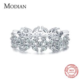 Wedding Rings MODIAN Classic 925 Sterling Silver Clear CZ Flower Stackable Finger Ring For Women Party Fine Female Jewellery Anel 230726