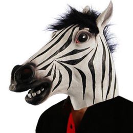 Party Masks Latex Full Head Zebra Mask Halloween Realistic Fancy Dress Party Animal Cosplay Carnival Costume Accessories Theatre Props 230726