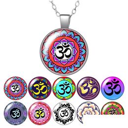 Pendant Necklaces Yoga Symbol Sign Patterns Round Necklace 25Mm Glass Cabochon Sier Color/Crystal Jewelry Women Party Birthday Gift 50 Dh3Tv