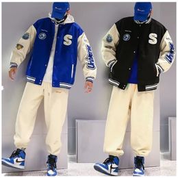 Men's Jackets Klein Blue Baseball Jacket Men Unisex Vintage Patchwork Jacket Spring INS Hip Hop American Baseball Jersey Couple Casual Coat 230727