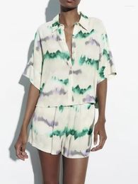 Women's Tracksuits 2023 Women Tie Dye Set Fashion Single Breasted Short Sleeve Shirt Elastic Waist Shorts Spring Summer Suits Sets