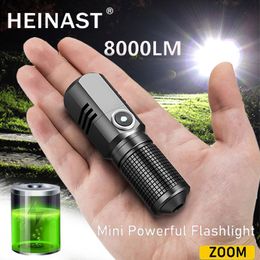 Flashlights Torches Powerful V6 Mini LED Torch USB C Rechargeable Aluminium Alloy Flashlight Zoomable lamp Use 16340 18650 Batteries Camping Lighting 230727