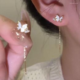 Stud Earrings 2023 Cute Double Butterfly Ear Line For Women Korean Temperament Zicon Shell Tassel Party Jewelry