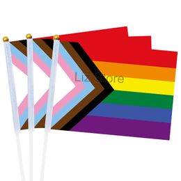 14x21cm Gay Pride Rainbow Stick Flag Transgender Lesbian Rainbows Banner LGBT Rainbow Flags with Flagpole Handheld Banners TH1017