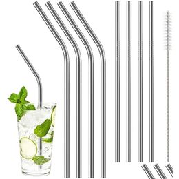 Drinking Straws Stainless Steel St Food Grade Straight And Bend Metal Sts Reusable Extra Long Cleaning Brush For Kitchen Bar Use Drop Otejr