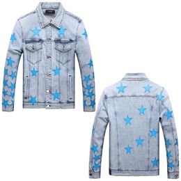 Men's Jackets denim AM Denim IRI Embroidery top new trend decoration male frayed fringe matching blue Pentagram denim jacket ARI7704