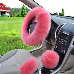 DHL fast 3pcs set Universal Steering wheel Plush Car Steering Wheel Covers Winter Faux fur Warm Car steering wheel246s