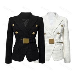 designer Balman ternos femininos blazers femininos de luxo outono feminino blazer de peito duplo com cintos feminino pequeno terno leão botão jacquard fino
