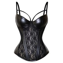 Bustiers & Corsets Sexy Corset Steampunk Gothic Leather Black Lace Lingerie Flower Marseille 6XL Excessive Costume302a