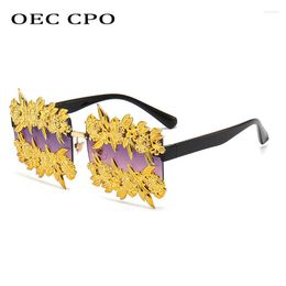 Sunglasses Fashion Metal Carving Flowers Women Men Rimless Sun Glasses Lady Trends Goggle Party Eyewear UV400