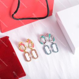 Party Ear Loop Women Crystal Earrings with Box Letter Diamond Stud Hollow Personality Eardrop for Gift