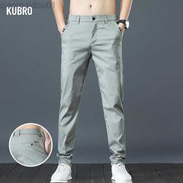 Men's Pants KUBRO 2023 New Summer Casual Pants Men Slim Fit Straight Tube Trousers Fashion Korean Versatile Micro Bullet Trip Male Clothing L230727