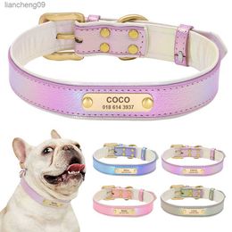 Personalized Dog Cat Collar PU Leather Puppy Cats ID Collars With Name Tag Nameplate Adjustable for Small Medium Dogs Pitbull L230620