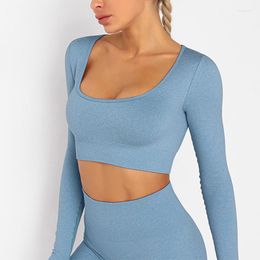 Active Shirts Seamless Women Sport Top Fitness Long Sleeve U Neck Quick Dry Spandex Breathable Workout Running Gym Yoga Tops