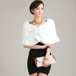 Scarves Real Fur Shawl Natural Knitted Scarf Poncho Cape SU-14043