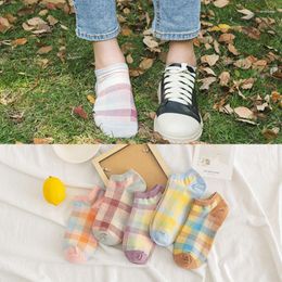 Women Socks Yishine 5 Pairs Fashion Cotton Candy Plaid Ladies For Girls Striped Sock Vintage